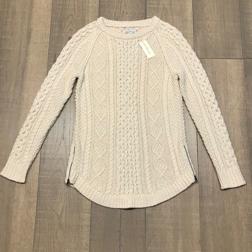 L.L. Bean Fisherman Sweater Tunic Womens Size XS Beige Signature Cotton Pullover